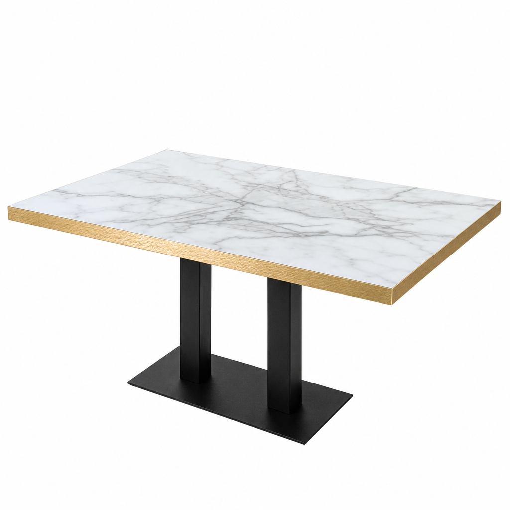 Outlet Tischkombination Goldkante Marmor-Optik Light Marble (HPL 38mm) mit Flach 04070