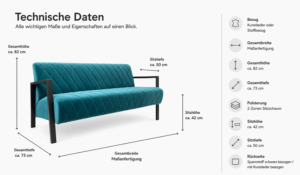 Lounge Sofa "Pera-Diamond" mit Metall Armlehnen