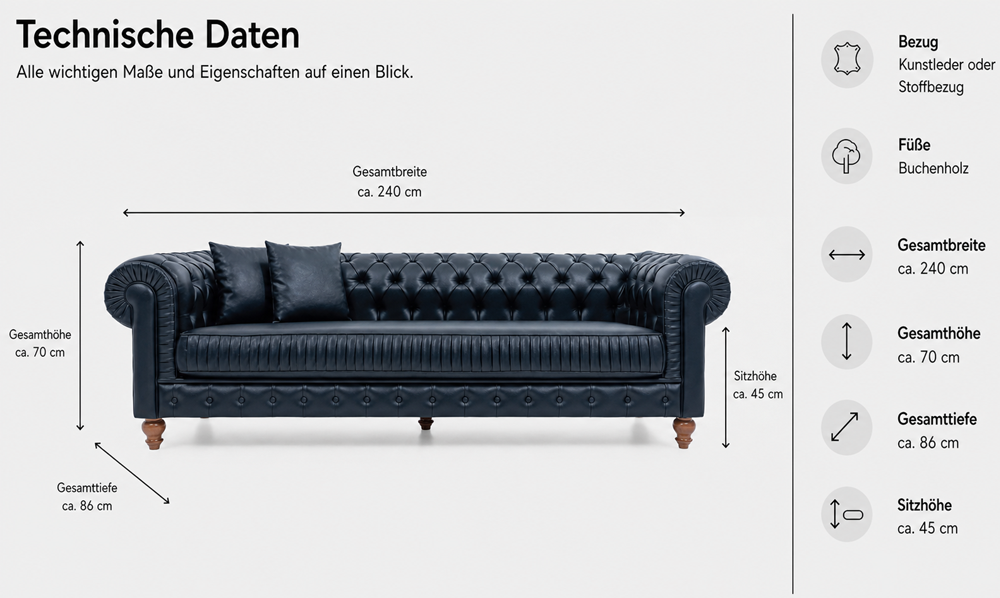 Lounge 3-er Sofa "Chester 240 cm"