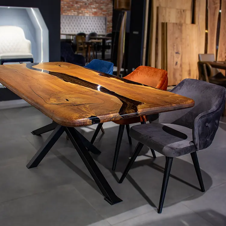 Epoxid Table 220 x 110 cm Massiv American Walnut CNC metallic brown