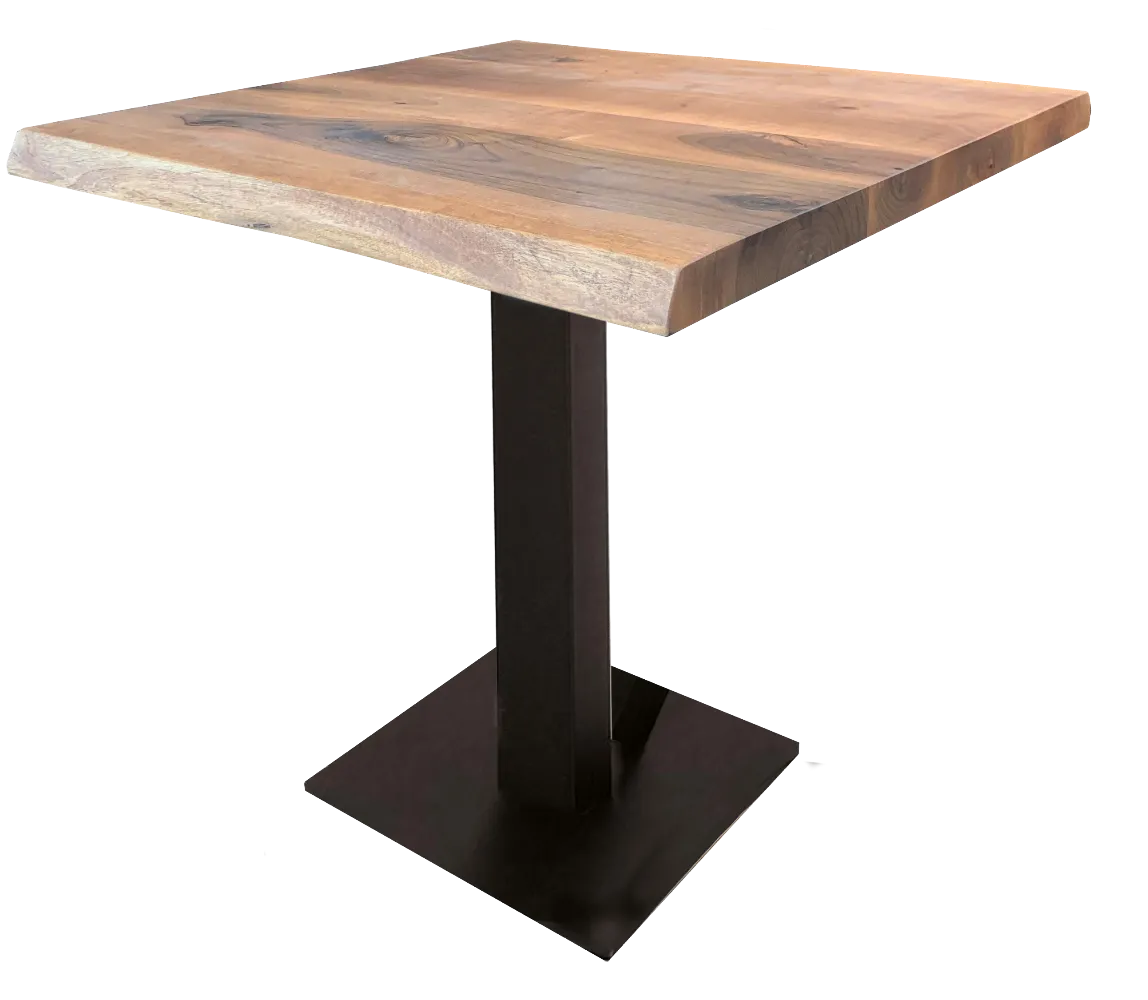 Tischkombination "Walnuss" Massivholz 75x75cm mit einem schwarz beschichteten Fuß Tischkombination "Walnuss" Massivholz 75x75cm mit einem schwarz beschichteten Fuß