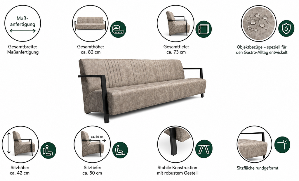 Lounge Sofa "Pera-Vintage" mit Metall Armlehnen