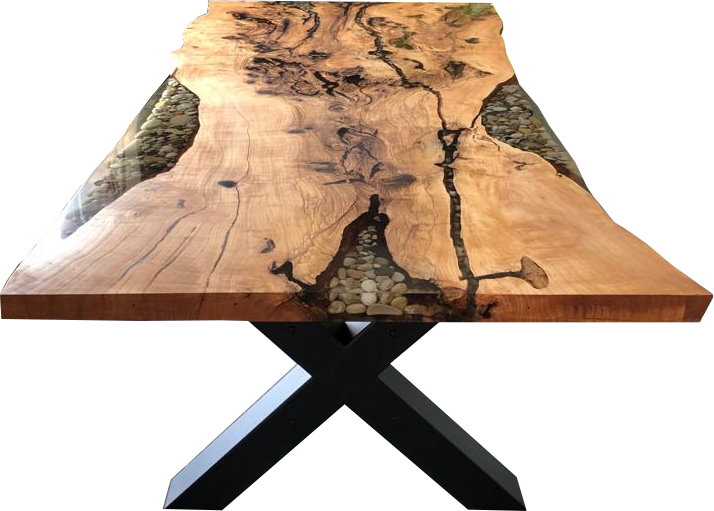 Esstisch Epoxid 160 x 95 cm Massivholz Esche Baumkante