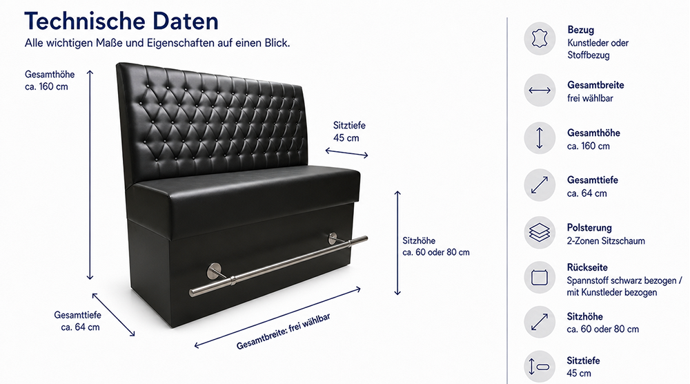 Banksystem als Hochbank "Chesterfield"