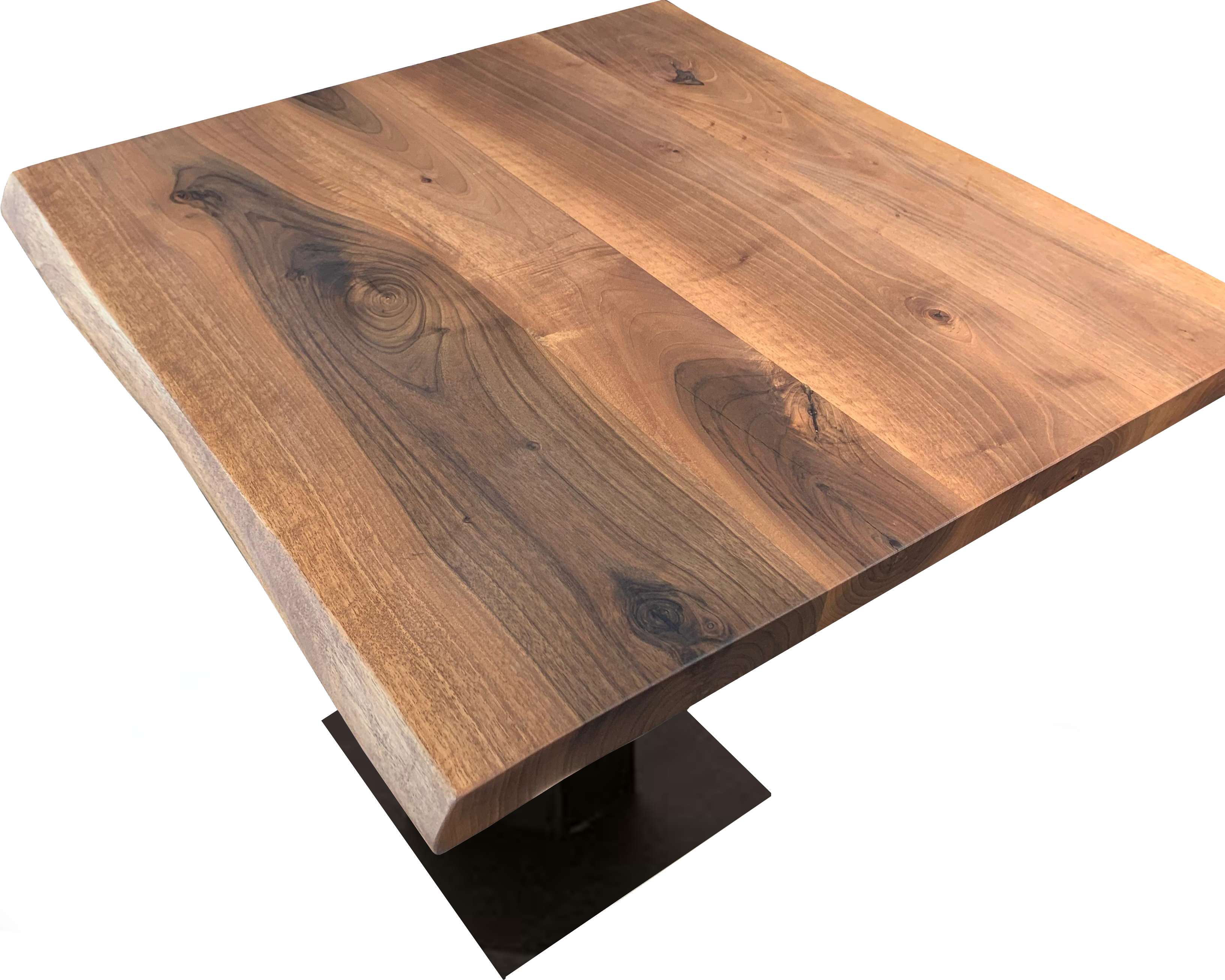 Tischkombination "Walnuss" Massivholz 75x75cm mit einem schwarz beschichteten Fuß Tischkombination "Walnuss" Massivholz 75x75cm mit einem schwarz beschichteten Fuß
