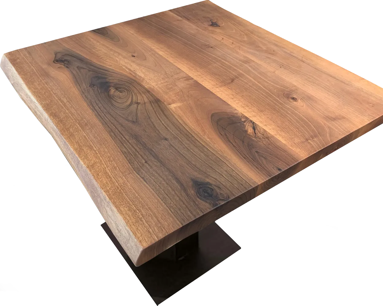 Tischkombination "Walnuss" Massivholz 75x75cm mit einem schwarz beschichteten Fuß Tischkombination "Walnuss" Massivholz 75x75cm mit einem schwarz beschichteten Fuß