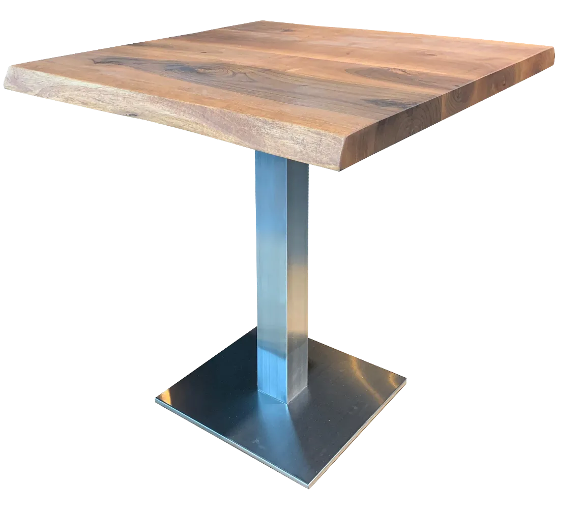 Tischkombination "Walnuss" Massivholz 75x75cm mit Edelstahl Fuß