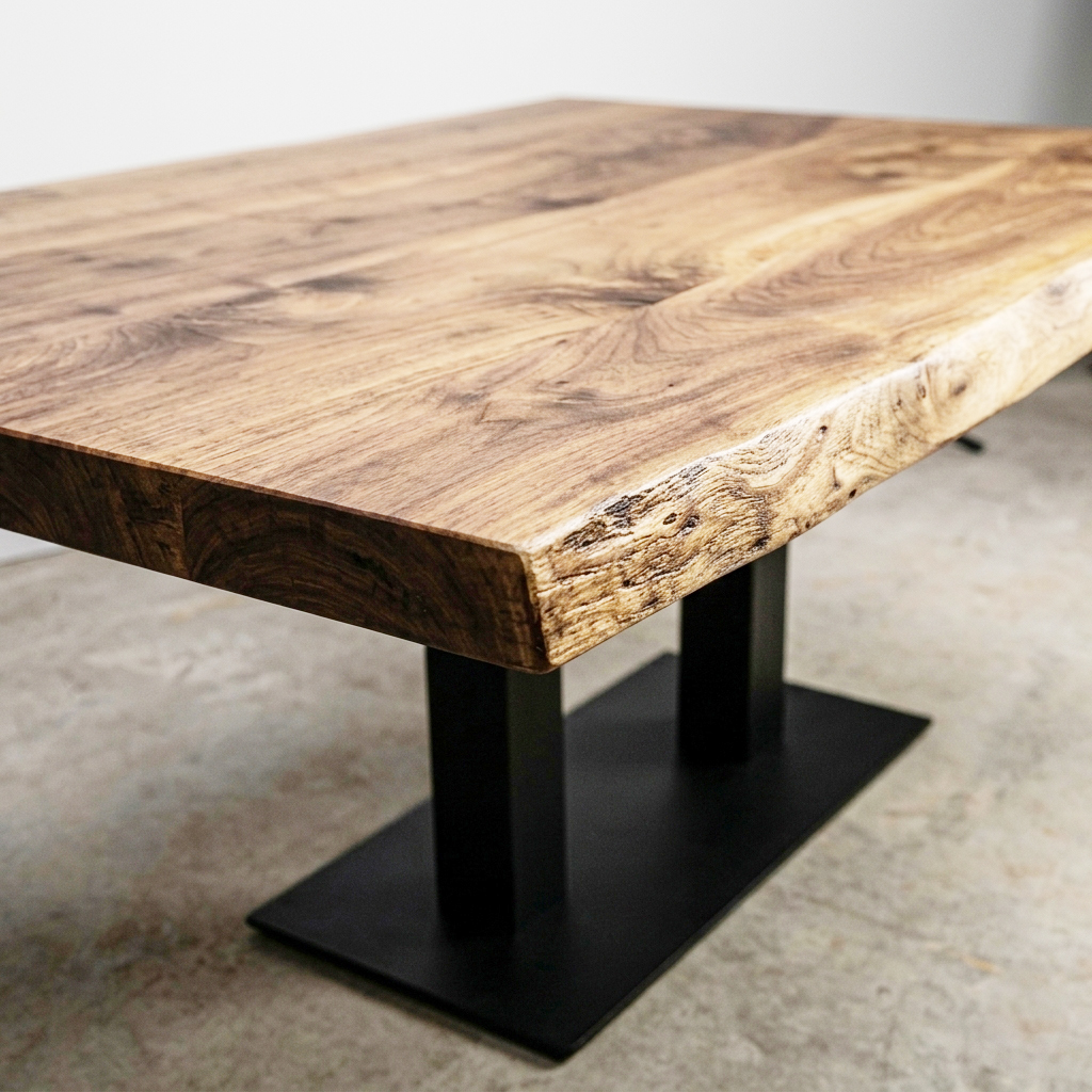Tischkombination "Walnuss" Massivholz 120x75cm mit Flach04070 Fuß