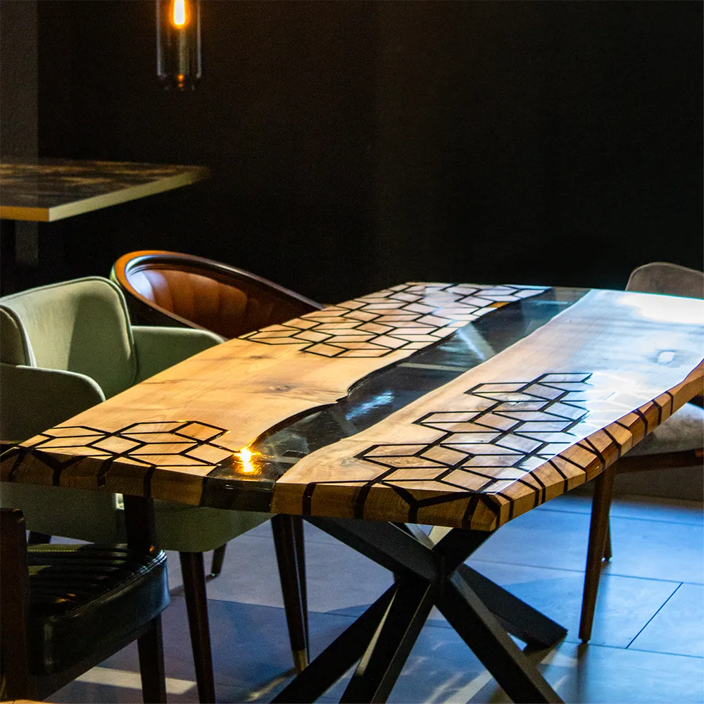 Esstisch CNC "DNA -Table" Epoxidharz 220 x 100 cm Massivholz Walnuss Baumkante Esstisch CNC "DNA -Table" Epoxidharz 220 x 100 cm Massivholz Walnuss Baumkante