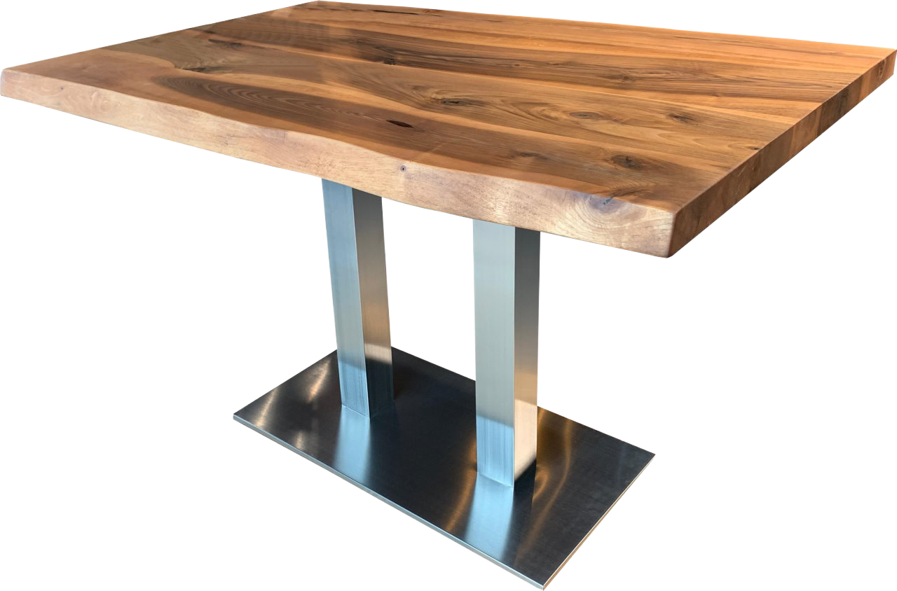 Tischkombination "Walnuss" Massivholz 120x75cm mit Edelstahl Fuß Tischkombination "Walnuss" Massivholz 120x75cm mit Edelstahl Fuß