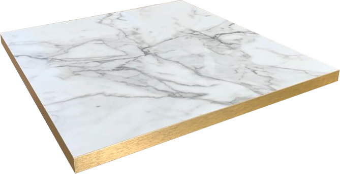 Tischplatte HPL 38mm Goldkante Marmor-Optik Light Marble