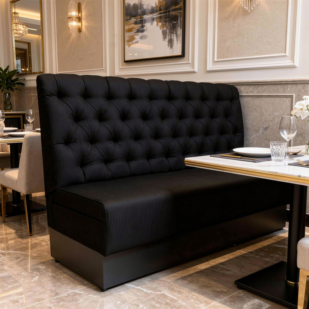 Banksystem mit Sockel "Chesterfield Kapitone"
